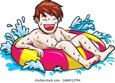 boy swimming with Swimming ring cartoon vector