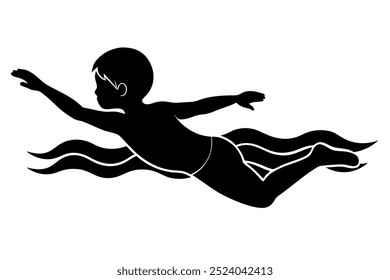 A boy is swimming silhouette vector illustration