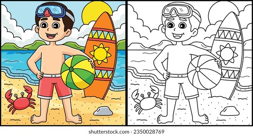 Boy in Swimsuit Outfit Summer Illustration