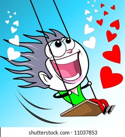 boy swinging with love	