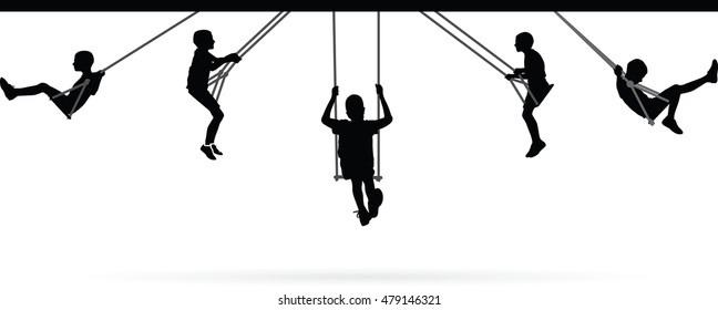 Boy swinging on swing collection vector illustration 