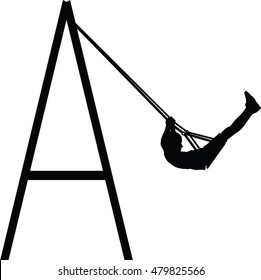 Boy swinging on swing silhouette vector illustration 