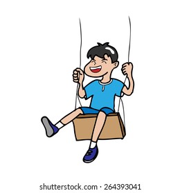 Boy swinging outdoor cartoon vector