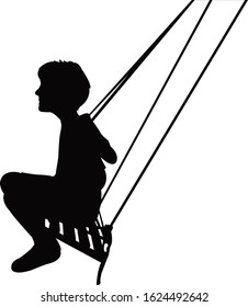 a boy swinging, silhouette vector