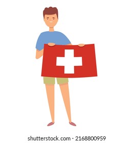 Boy with Switzerland flag icon cartoon vector. Cute kid. World boy
