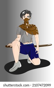 Boy with with sword character design illustration