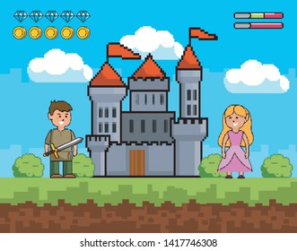 boy with sword and princess with castle and life bars