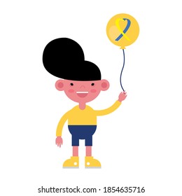 boy with syndrome down ribbon campaign in balloon helium vector illustration design
