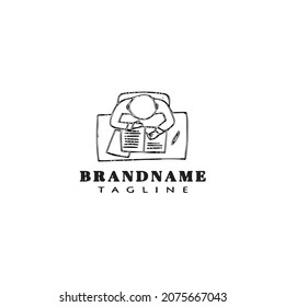 boy with table logo cartoon icon design template black modern vector illustration