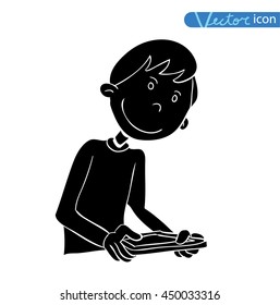 Boy with tablet cartoon action set.
