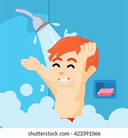  boy take a bath with shower