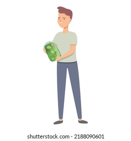 Boy take cash icon cartoon vector. Finance child. Future save
