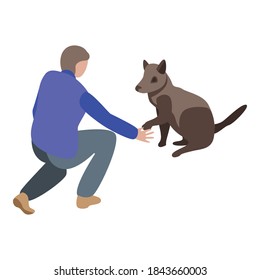 Boy take dog paw icon. Isometric of boy take dog paw vector icon for web design isolated on white background