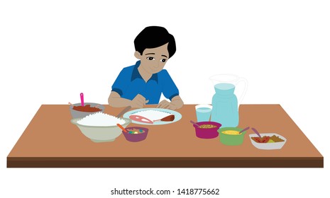 The boy take the meal isolated vector illustration - vector