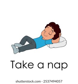 boy take a nap daily activity vector illustration