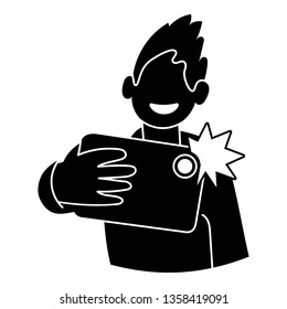 Boy take a selfie icon. Simple illustration of boy take a selfie vector icon for web design isolated on white background