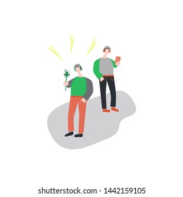 Boy  take selfie on phone. Vector illustration.