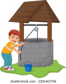 Boy take water in the well