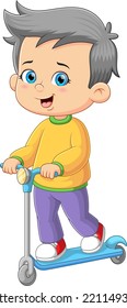 The boy is taking around with the new scooter of illustration