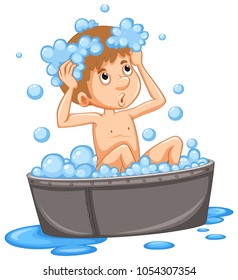 Boy taking bath in the tub illustration