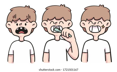 niño cuidando de los dientes tierno dibujo de dibujos animados