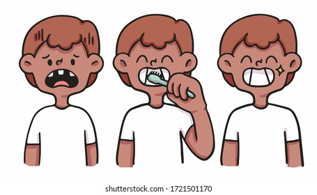 boy taking care of teeth cute cartoon illustration