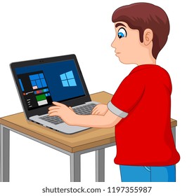 Boy Taking a Computer Based Test on His Laptop
