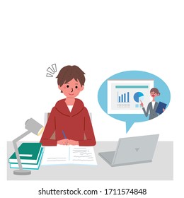 Boy taking an online class