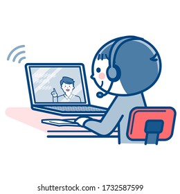 Niño tomando lecciones en línea / PC / Dos colores