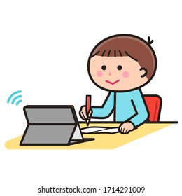 Boy taking online lessons / tablet