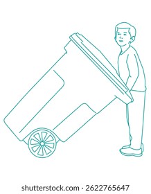 a boy taking out the trash at home doing chores