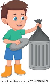 Boy Taking Out The Trash On White Background