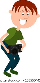 Boy taking pictures, illustration, vector on white background