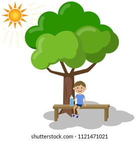 A boy taking a rest in the shade