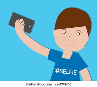 Boy Taking Selfie on blue background 