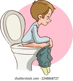 boy taking the toilet cartoon vector