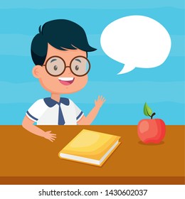 boy talking apple book back to school vector illustration