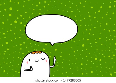 Boy talking hand drawn vector illustration with speech bubble textured green background minimalism