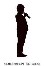 boy talking with microphone, silhouette vector