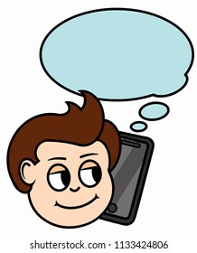 Boy is talking on the smartphone. Conversation in the distance. Call your mom. color Vector illustration.