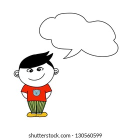 The boy is talking something
