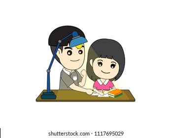 boy teaching girl to learn