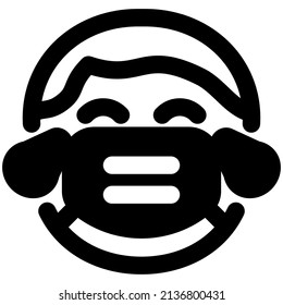 Boy with tears of joy facial expression wearing the mask to avoid diseases