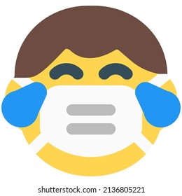 Niño con lágrimas de alegría expresión facial usando máscara para evitar enfermedades