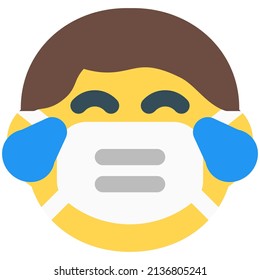 Boy with tears of joy facial expression wearing the mask to avoid diseases