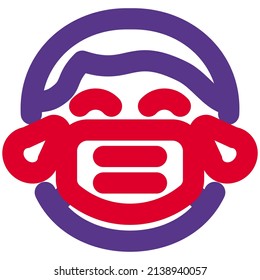 Boy with tears of joy facial expression wearing the mask to avoid diseases