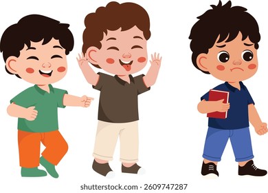 Boy Teasing His Friends Character Stop Bullying Illustration