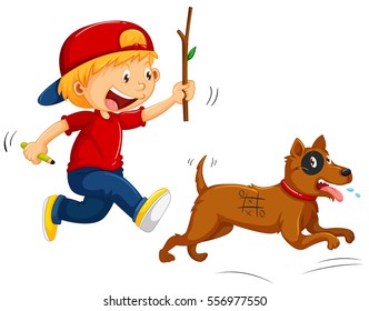 Boy Teasing Little Dog Illustration