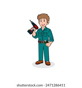 Boy Technician Cartoon Character Vector Illustration