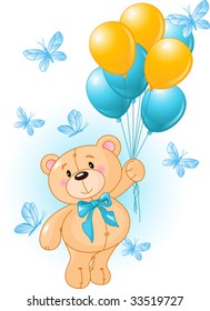 Boy Teddy Bear Hanging from a Balloons
